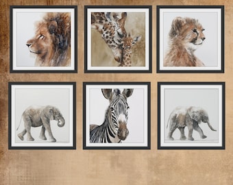 Safari Nursery Art Prints nursery prints boy baby animal nursery decor set of six unframed 5x5 zoo jungle childrens watercolor painting