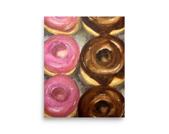 Donuts Pink & Brown print watercolor bakers pastries breakfast