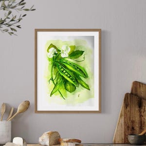Green Peas Garden vegtable Watercolor wall Kitchen Farm Country art print