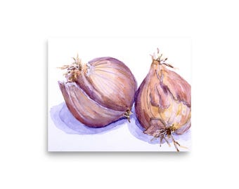 玉ねぎの絵 野菜 水彩画 植物アートプリント モダンファームハウス