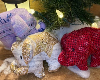 Christmas Elephant/plaid/snowflake/music notes/Frozen/Elsa/Ana/baby shower/birthday/elephant pattern/handmade/sensory ribbons/church toys