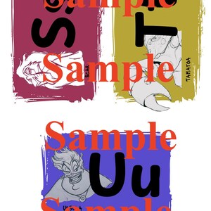 May include: Illustration featuring three panels with cartoon characters and the word "Sample" in orange. The top left panel has a red background with a drawing of a character. The top right panel has a yellow background with a drawing of a character. The bottom panel has a blue background with a drawing of a character.