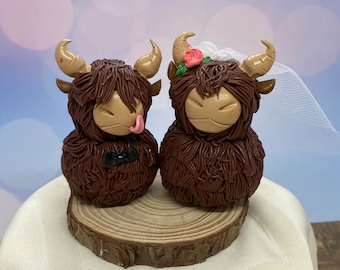 Highland Kuh Braut und Bräutigam Tortenstecker: Sculpey Ton Hochzeitsfigur