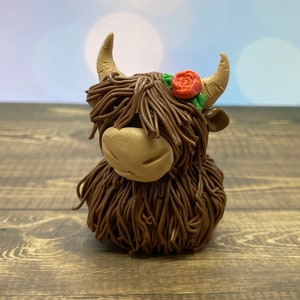 Highland cows/Cake Topper/Birthday Party/Terrarium/Wedding Topper/Sculpey Clay/Scotland/moo/cow figurine/ hairy cows/made in usa