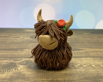 Highland cows/Cake Topper/Birthday Party/Terrarium/Wedding Topper/Sculpey Clay/Scotland/moo/cow figurine/ hairy cows/made in usa