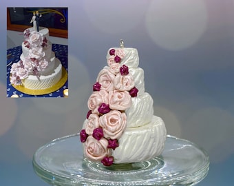 Mini Wedding Cake Replica Ornament/Birthday Cake/Baby Shower Cake/Groom Cake/Bachelorette/Bachelor/Sculpey Clay/Ornament/Christmas/Handmade