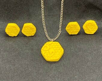 Spitze Bienenstock Halskette und Ohrringe Set: Handgemachte Schmuck aus Sculpey Ton