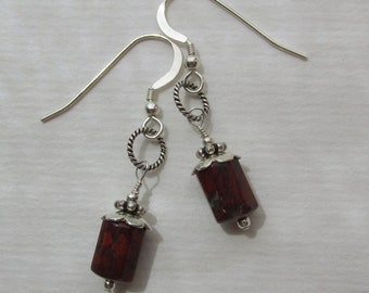 unique Australian Brecciated red jasper earrings, 925 Sterling Silver, vintage-antique style, faceted gemstones, bohemian rusty red jewelry