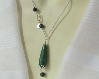 Collier de jade canadien vert émeraude, argent sterling 925, pendule en forme de larme, chaîne de corde avec pendentif en Y, long pendentif goutte de jade en pierres précieuses à facettes