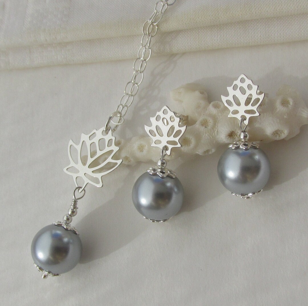 Night-blue Pearl Lotus Set, Sea Shell Pearl Earrings, 60 Cm Long ...