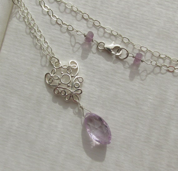 Sterling Silver Marquise Amethyst Filigree Pendant Sterling Silver Marquise Amethyst Filigree Pendant
