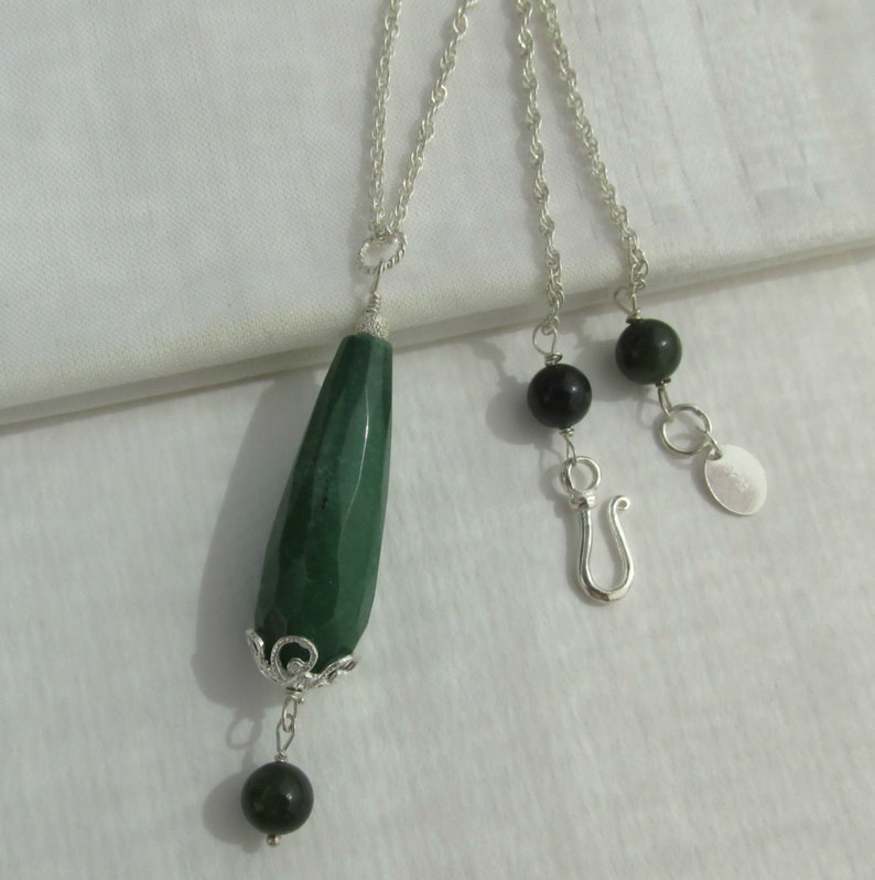 Collier de jade canadien vert émeraude, argent sterling 925, pendule en forme de larme, chaîne de corde avec pendentif en Y, long pendentif goutte de jade en pierres précieuses à facettes image 5