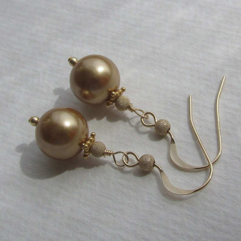 shell core beads shell pearls golden pearl earrings bridal bridesmaid gift 585 GF stardust square decorative beads 14 k gold filled