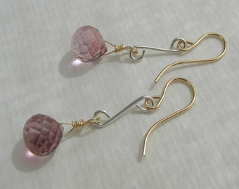 bi-color Pink mystic topaz earrings, 14K 585 gold filled 925 Sterling Silver, November birthstone, dusty rose AAA faceted quartz earrings