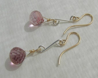 Boucles d'oreilles bicolores avec topaze mystique rose, argent sterling 925 rempli d'or 14 carats 585, pierre de naissance de novembre, boucles d'oreilles en quartz à facettes AAA rose poudré