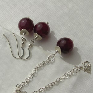 Collier pendentif boucles d'oreilles en agate couleur prune cerise, argent sterling 925, ensemble de pierres précieuses, violet violet, bijoux audacieux en agate organique image 6