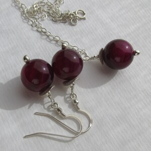 Collier pendentif boucles d'oreilles en agate couleur prune cerise, argent sterling 925, ensemble de pierres précieuses, violet violet, bijoux audacieux en agate organique image 7