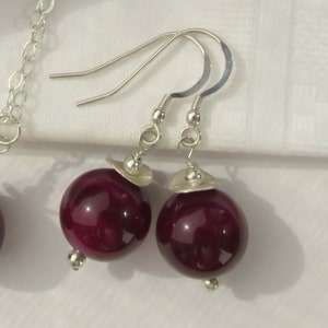 Collier pendentif boucles d'oreilles en agate couleur prune cerise, argent sterling 925, ensemble de pierres précieuses, violet violet, bijoux audacieux en agate organique image 10