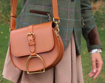 Bolso bandolera de lujo de piel, 100% cosido a mano, bolso de mano de piel británico, hecho a mano en Escocia, regalo para ella.