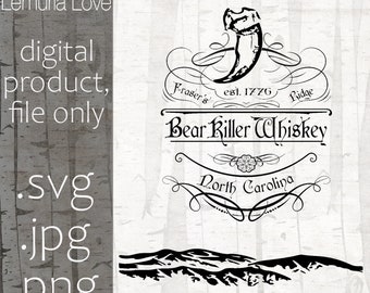 Bear Killer Whiskey, Fraser's Ridge, digital  file for Cruicut, .svg, .png. .jpg, Outlander, Jamie