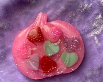 Glittery Hearts Pumpkin Mirror Glitter Resin Jack-O-Lantern