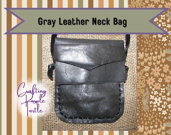 Handmade Gray Leather Neck Bag with Natural Edges