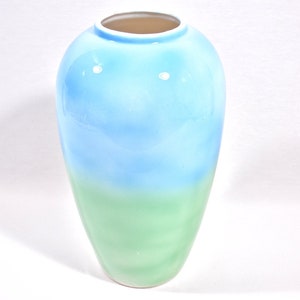 Vintage MCM Pottery Large Vase Blue Green Ombre Glaze Ocean Beach