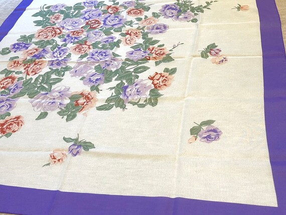 Vintage MCM Italian Scarf Purple Peach Roses Flor… - image 3