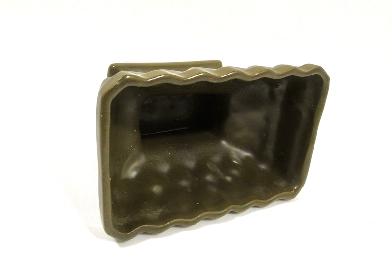 Vintage Cookson Pottery Olive Green Succulent Planter Pedestal Art Deco Zig Zag