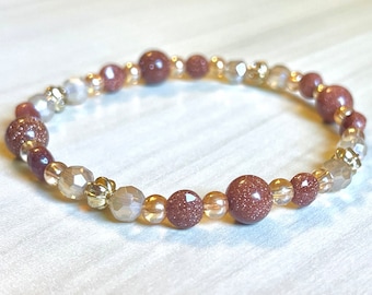 Genuine Goldstone Bead Bracelet (On Stretch) 8mm AAA 7.5" inch