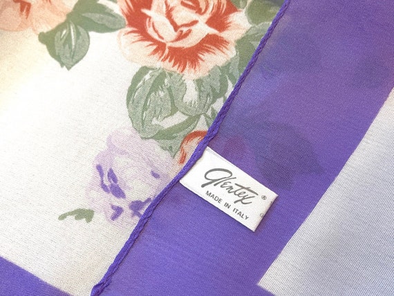 Vintage MCM Italian Scarf Purple Peach Roses Flor… - image 6