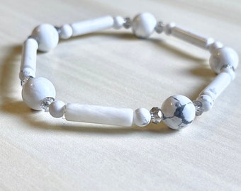 Genuine Howlite Tube Bead Bracelet (On Stretch) 8mm AAA 7.5" inch