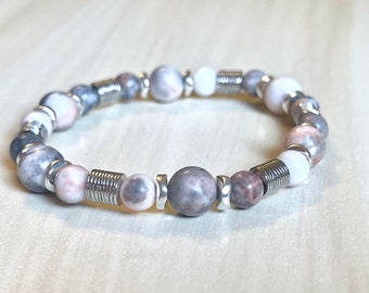 Genuine Pink Zebra Jasper Bead Bracelet (On Stretch) 8mm AAA 7" inch