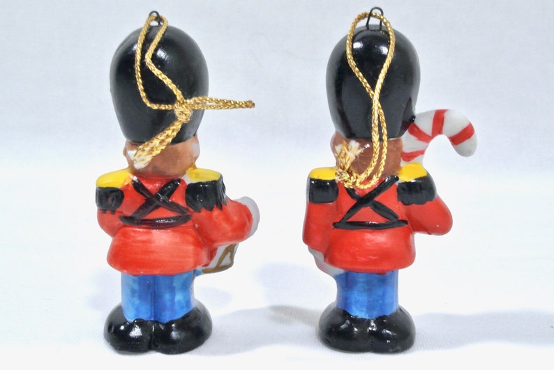 Vintage Christmas Ceramic Toy Soldier Ornament Pair Kitsch Cute 1950s Taiwan