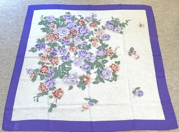 Vintage MCM Italian Scarf Purple Peach Roses Flor… - image 2