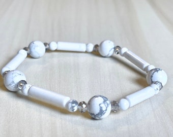 Genuine Howlite Tube Bead Bracelet (On Stretch) 8mm AAA 7.5" inch