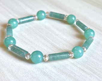 Genuine Green Aventurine Tube Bead Bracelet (On Stretch) 8mm AAA 7 1/4" inch