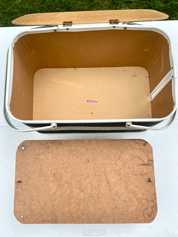 Green Picnic Basket Woven Wood Flip Top Handled Plate… Gem