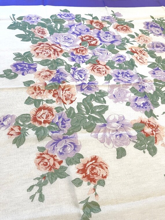 Vintage MCM Italian Scarf Purple Peach Roses Flor… - image 4