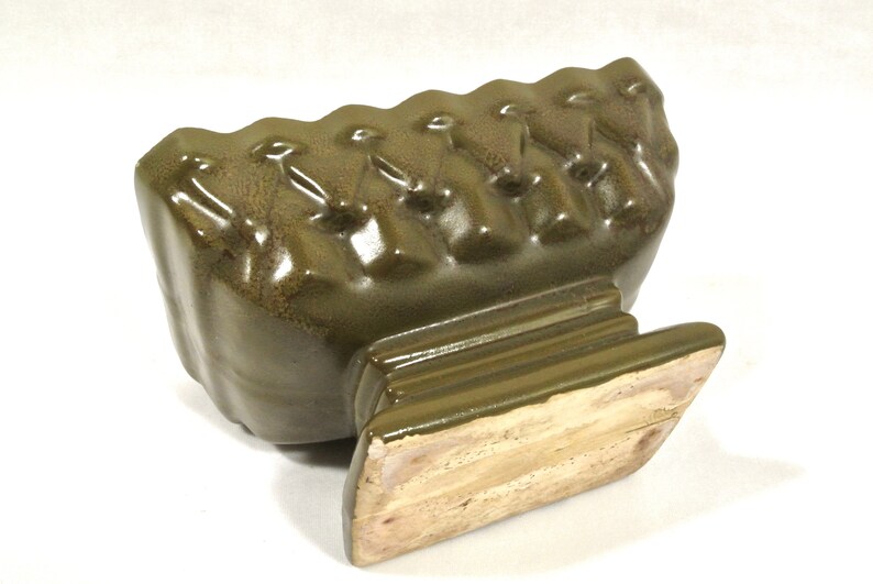 Vintage Cookson Pottery Olive Green Succulent Planter Pedestal Art Deco Zig Zag