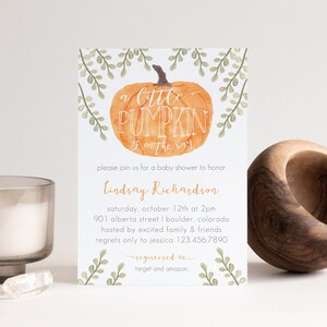 Little Pumpkin Baby Shower Invitation Editable Template, Neutral Fall Baby Shower, Autumn Fall Leaves, Instant Download