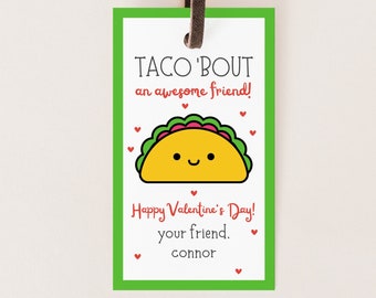 Editable TACO Valentine's Day Tag Taco Bout a Valentine Preschool Card Kids School Valentine Tag Digital Printable Canva