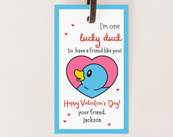 Editable Ducky Valentine's Day Tag Rubber Duck Preschool Card Kids School Valentine Tag Digital Printable Canva