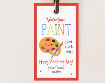 Editable PAINT Valentine's Day Tag Artist Valentine Preschool Card Kids School Valentine Tag Digital Printable Canva