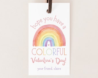 Editable Rainbow Valentine's Day Tag Colorful Boho Rainbow School Preschool Card Kids School Valentine Tag Digital Printable Canva