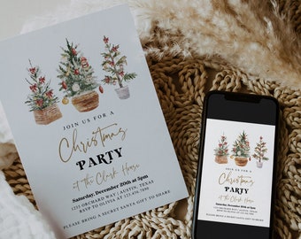 Editable Christmas Party Invitation, Christmas Party Invitation, Party Announcement, Printable Template, Christmas tree Invitation Download