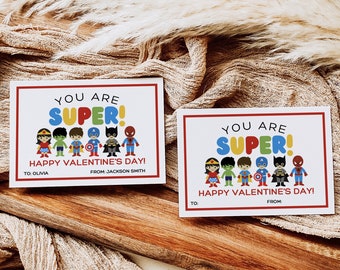 SUPERHERO Valentines INSTANT DOWNLOAD, Printable Valentine Cards, kids valentines, superhero valentine, kids valentines Canva Template