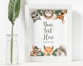 Editable Woodland Animals Sign, Woodland Custom Sign, Editable Baby Shower Sign, Woodland baby shower, Instant Download 59