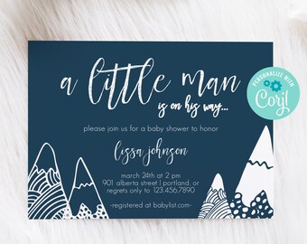 Wonder Hills Little Man Baby Shower Invitation template, baby boy shower, mountain baby shower tribal, hipster baby shower, 14709