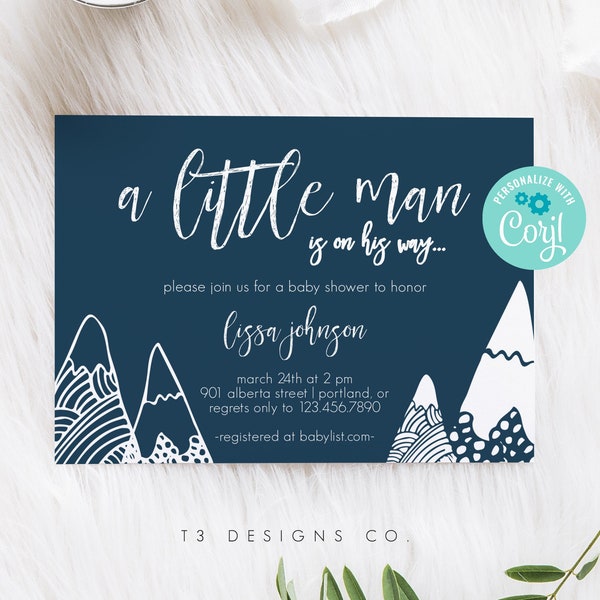 Wonder Hills Little Man Baby Shower Invitation template, baby boy shower, mountain baby shower tribal, hipster baby shower, 14709